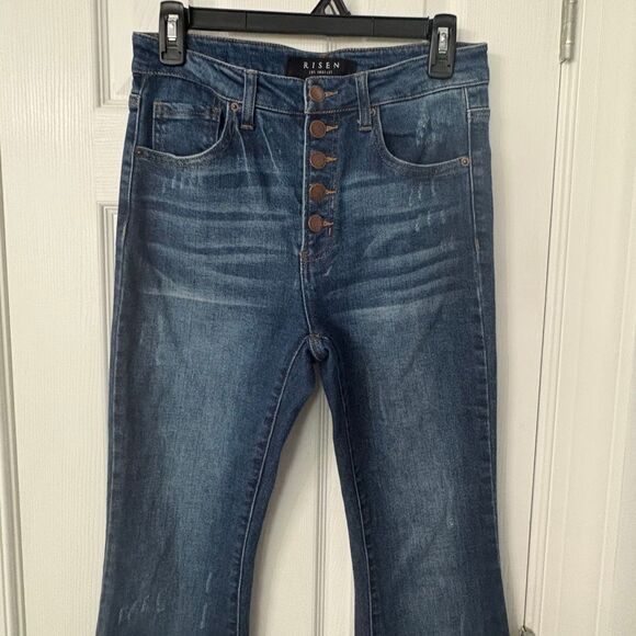 Risen High Rise Flare Jeans | Button Fly | Size 27 / 5 - Picture 2 of 9